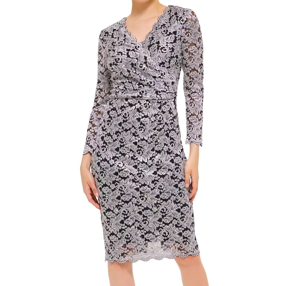 Women’s Formal Dress Size 10 JESSICA HOWARD Silver
Lace Long Sleeve Gown NEW
